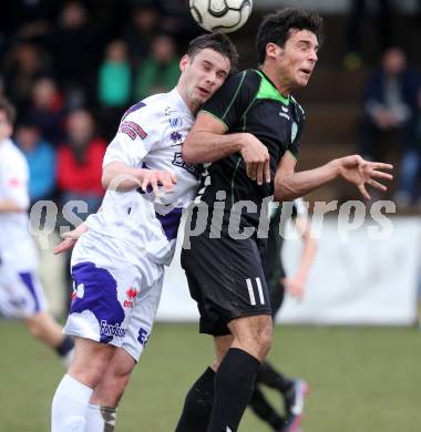 Fussball Regionalliga. SAK gegen Pasching. Lausegger Patrick (SAK),  Diaz-Casanova Montenegro Ignacio (Pasching). Klagenfurt, am 6.4.2013.
Foto: Kuess
---
pressefotos, pressefotografie, kuess, qs, qspictures, sport, bild, bilder, bilddatenbank