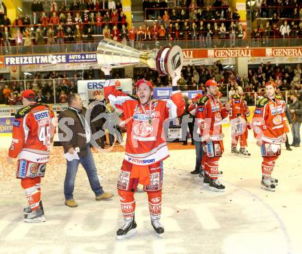 EBEL. Eishockey Bundesliga. EC KAC gegen PC Vienna Capitals.. Meisterjubel Manuel Geier (Meister KAC). Klagenfurt, am 4.5.2013.
Foto: Kuess 


---
pressefotos, pressefotografie, kuess, qs, qspictures, sport, bild, bilder, bilddatenbank