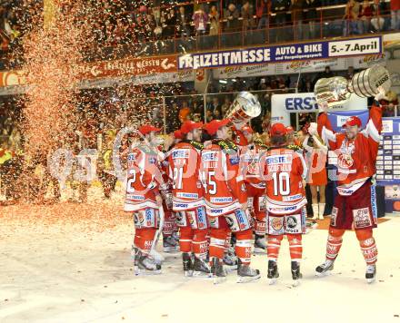 EBEL. Eishockey Bundesliga. EC KAC gegen PC Vienna Capitals.. Meisterjubel (Meister KAC). Klagenfurt, am 4.5.2013.
Foto: Kuess 


---
pressefotos, pressefotografie, kuess, qs, qspictures, sport, bild, bilder, bilddatenbank