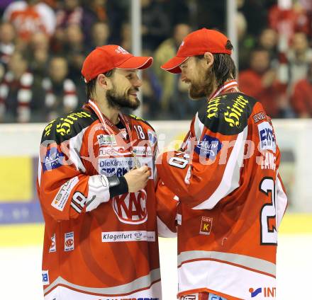 EBEL. Eishockey Bundesliga. EC KAC gegen PC Vienna Capitals.. Thomas Koch, John Lammers (Meister KAC). Klagenfurt, am 4.5.2013.
Foto: Kuess 


---
pressefotos, pressefotografie, kuess, qs, qspictures, sport, bild, bilder, bilddatenbank