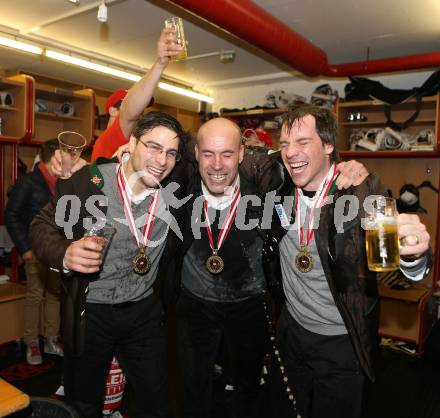 EBEL. Eishockey Bundesliga. EC KAC gegen PC Vienna Capitals..  Pierre Beaulieu, Christer Olsson, Dieter Kalt (Meister KAC). Klagenfurt, am 4.5.2013.
Foto: Kuess 


---
pressefotos, pressefotografie, kuess, qs, qspictures, sport, bild, bilder, bilddatenbank