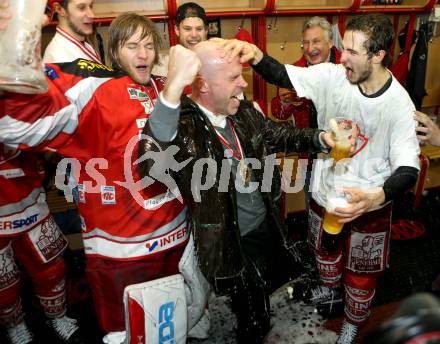 EBEL. Eishockey Bundesliga. EC KAC gegen PC Vienna Capitals.. Rene Swette, Christer Olsson, Raphael Herburger (Meister KAC). Klagenfurt, am 4.5.2013.
Foto: Kuess 


---
pressefotos, pressefotografie, kuess, qs, qspictures, sport, bild, bilder, bilddatenbank