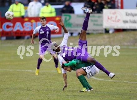 Fussball Regionalliga. Feldkirchen gegen SK Austria Klagenfurt. Florian Hausdorfer, (Feldkirchen),Eric Akoto  (Austria Klagenfurt). Feldkirchen, 9.4.2013.
Foto: Kuess
---
pressefotos, pressefotografie, kuess, qs, qspictures, sport, bild, bilder, bilddatenbank