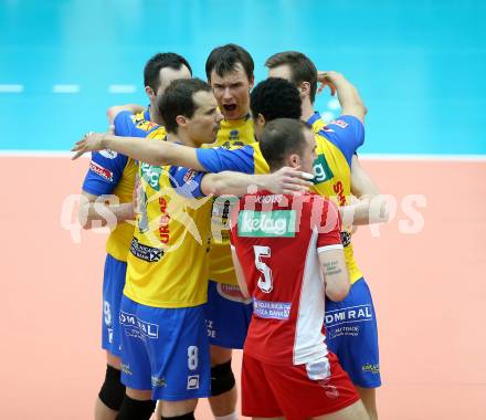 Volleyball. AVL Finalspiel. Aich/Dob gegen Hypo Tirol. JUbel (Aich/Dob). Bleiburg, 10.4.2013.
Foto: Kuess

---
pressefotos, pressefotografie, kuess, qs, qspictures, sport, bild, bilder, bilddatenbank