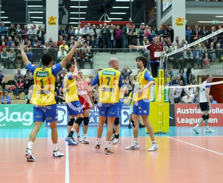 Volleyball. AVL Finalspiel. Aich/Dob gegen Hypo Tirol. Jubel (Aich/Dob). Bleiburg, 10.4.2013.
Foto: Kuess

---
pressefotos, pressefotografie, kuess, qs, qspictures, sport, bild, bilder, bilddatenbank