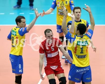 Volleyball. AVL Finalspiel. Aich/Dob gegen Hypo Tirol. Jubel (Aich/Dob). Bleiburg, 10.4.2013.
Foto: Kuess

---
pressefotos, pressefotografie, kuess, qs, qspictures, sport, bild, bilder, bilddatenbank