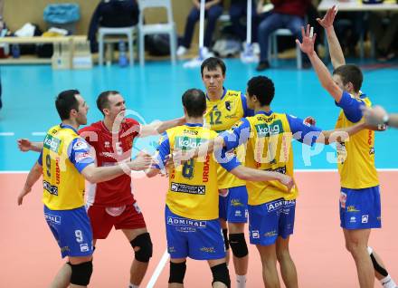 Volleyball. AVL Finalspiel. Aich/Dob gegen Hypo Tirol. Jubel (Aich/Dob). Bleiburg, 10.4.2013.
Foto: Kuess

---
pressefotos, pressefotografie, kuess, qs, qspictures, sport, bild, bilder, bilddatenbank