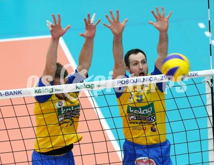 Volleyball. AVL Finalspiel. Aich/Dob gegen Hypo Tirol. HRUSKA Michal,  GRUT Andrej (Aich/Dob). Bleiburg, 10.4.2013.
Foto: Kuess

---
pressefotos, pressefotografie, kuess, qs, qspictures, sport, bild, bilder, bilddatenbank