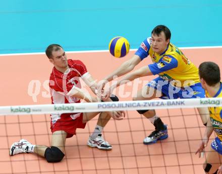 Volleyball. AVL Finalspiel. Aich/Dob gegen Hypo Tirol. KROISS Philipp, WLODARCZYK Wojciech (Aich/Dob). Bleiburg, 10.4.2013.
Foto: Kuess

---
pressefotos, pressefotografie, kuess, qs, qspictures, sport, bild, bilder, bilddatenbank