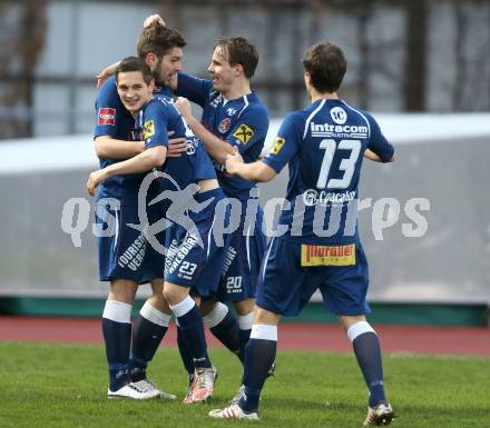 Fussball Regionalliga. VSV gegen Kalsdorf.  Torjubel Martin Gruendler (Kalsdorf). Villach, am 12.4.2013.
Foto: Kuess
---
pressefotos, pressefotografie, kuess, qs, qspictures, sport, bild, bilder, bilddatenbank