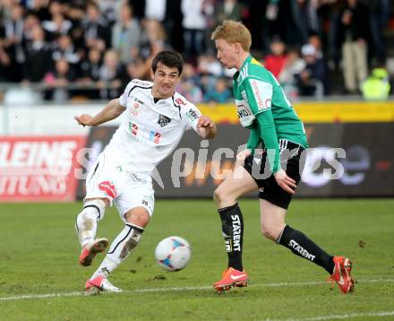 Fussball. Bundesliga. RZ Pellets WAC gegen SV Josko Ried.  Mihret Topcagic,   (WAC), Thomas Reifeltshammer (Ried). Wolfsberg, 13.4.2013.
Foto: Kuess

---
pressefotos, pressefotografie, kuess, qs, qspictures, sport, bild, bilder, bilddatenbank