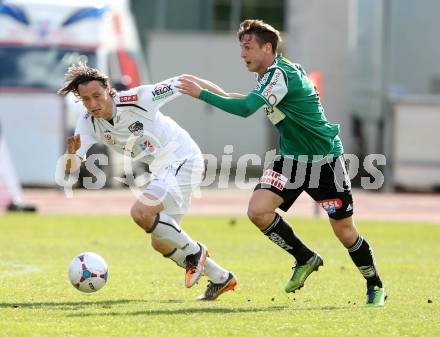 Fussball. Bundesliga. RZ Pellets WAC gegen SV Josko Ried.  Dario Baldauf,  (WAC), Rene gartler  (Ried). Wolfsberg, 13.4.2013.
Foto: Kuess

---
pressefotos, pressefotografie, kuess, qs, qspictures, sport, bild, bilder, bilddatenbank