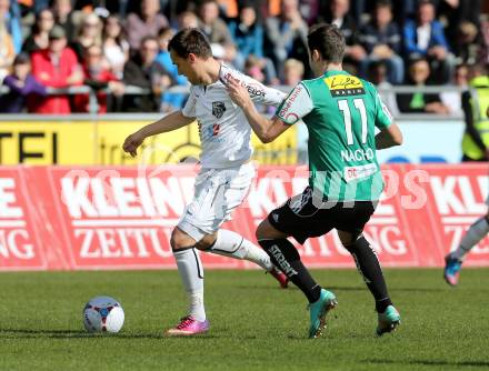 Fussball. Bundesliga. RZ Pellets WAC gegen SV Josko Ried.  Michael Linedl,   (WAC), Ignacio Rodriguez-Ortiz (Ried). Wolfsberg, 13.4.2013.
Foto: Kuess

---
pressefotos, pressefotografie, kuess, qs, qspictures, sport, bild, bilder, bilddatenbank