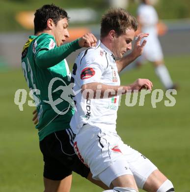 Fussball. Bundesliga. RZ Pellets WAC gegen SV Josko Ried.  Michael Sollbauer,  (WAC), Robert Zulj  (Ried). Wolfsberg, 13.4.2013.
Foto: Kuess

---
pressefotos, pressefotografie, kuess, qs, qspictures, sport, bild, bilder, bilddatenbank