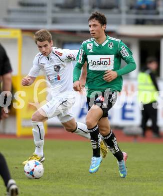 Fussball. Bundesliga. RZ Pellets WAC gegen SV Josko Ried. Michael Sollbauer,   (WAC), Robert  Zulj  (Ried). Wolfsberg, 13.4.2013.
Foto: Kuess

---
pressefotos, pressefotografie, kuess, qs, qspictures, sport, bild, bilder, bilddatenbank