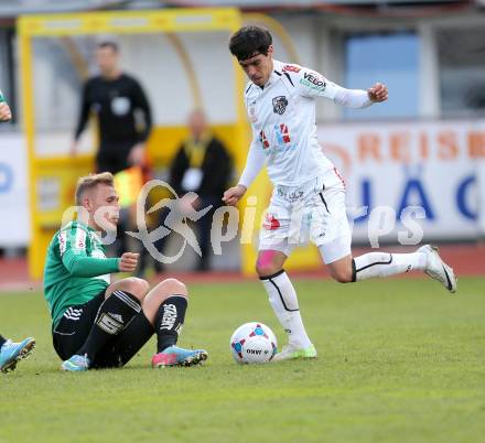 Fussball. Bundesliga. RZ Pellets WAC gegen SV Josko Ried.  David De Paula,   (WAC), Marcel Ziegl (Ried). Wolfsberg, 13.4.2013.
Foto: Kuess

---
pressefotos, pressefotografie, kuess, qs, qspictures, sport, bild, bilder, bilddatenbank