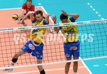 Volleyball. AVL Finalspiel. Aich/Dob gegen Hypo Tirol. CSOMA Krisztian, DE SOUSA SEQUEIRA Valdir (Aich/Dob). Bleiburg, 17.4.2013.
Foto: Kuess

---
pressefotos, pressefotografie, kuess, qs, qspictures, sport, bild, bilder, bilddatenbank