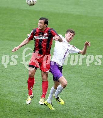 Fussball Regionalliga. SK Austria Klagenfurt gegen LASK. Marco Leininger, (Austria Klagenfurt), Radovan Vujanovic  (LASK). Klagenfurt, 20.4.2013.
Foto: Kuess
---
pressefotos, pressefotografie, kuess, qs, qspictures, sport, bild, bilder, bilddatenbank