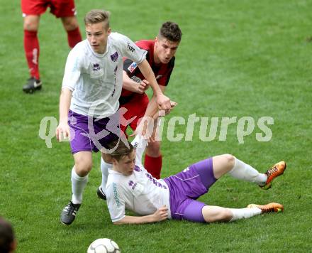 Fussball Regionalliga. SK Austria Klagenfurt gegen LASK. Jakob Hohenberger, Fabian Miesenboeck, (Austria Klagenfurt), Daniel Kogler  (LASK). Klagenfurt, 20.4.2013.
Foto: Kuess
---
pressefotos, pressefotografie, kuess, qs, qspictures, sport, bild, bilder, bilddatenbank