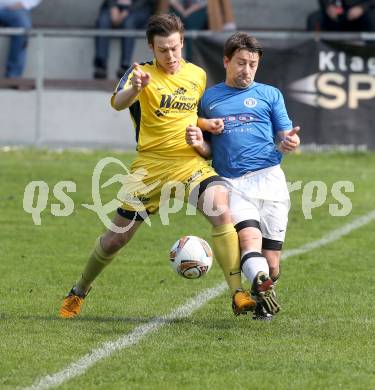 Fussball Unterliga Ost. ASV gegen Wernberg.  Christian Sablatnig,  (ASV),  Andre Croatto (Wernberg). Annabichl, am 21.4.2013.
Foto: Kuess
---
pressefotos, pressefotografie, kuess, qs, qspictures, sport, bild, bilder, bilddatenbank