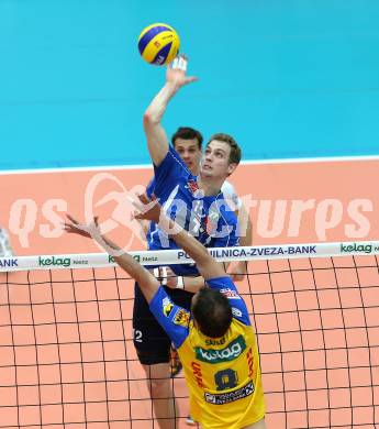 Volleyball. AVL Finalspiel. Aich/Dob gegen Hypo Tirol. Satler Rok (Aich/Dob), Alexander Berger (Tirol). Bleiburg, 24.4.2013.
Foto: Kuess

---
pressefotos, pressefotografie, kuess, qs, qspictures, sport, bild, bilder, bilddatenbank