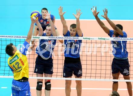 Volleyball. AVL Finalspiel. Aich/Dob gegen Hypo Tirol. Wlodarczyk Wojciech (Aich/Dob),David Szabo, Daniel Gavan, Ronald Jimenez. Bleiburg, 24.4.2013.
Foto: Kuess

---
pressefotos, pressefotografie, kuess, qs, qspictures, sport, bild, bilder, bilddatenbank