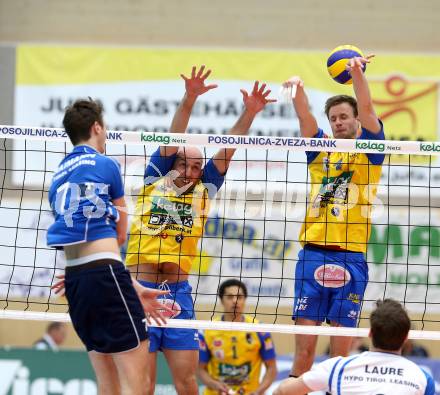 Volleyball. AVL Finalspiel. Aich/Dob gegen Hypo Tirol.  Petkov Aleksandar, Csoma Krisztian (Aich/Dob). Bleiburg, 24.4.2013.
Foto: Kuess

---
pressefotos, pressefotografie, kuess, qs, qspictures, sport, bild, bilder, bilddatenbank