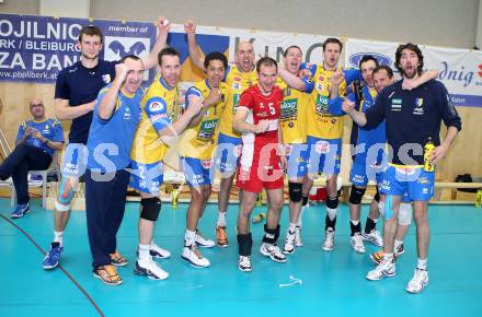 Volleyball. AVL Finalspiel. Aich/Dob gegen Hypo Tirol.  Jubel (Aich/Dob). Bleiburg, 24.4.2013.
Foto: Kuess
---
pressefotos, pressefotografie, kuess, qs, qspictures, sport, bild, bilder, bilddatenbank