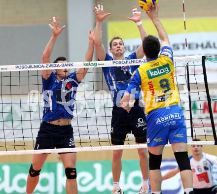 Volleyball. AVL Finalspiel. Aich/Dob gegen Hypo Tirol.  Davor Cebron, Alexander Berger (Tirol). Bleiburg, 24.4.2013.
Foto: Kuess

---
pressefotos, pressefotografie, kuess, qs, qspictures, sport, bild, bilder, bilddatenbank