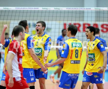 Volleyball. AVL Finalspiel. Aich/Dob gegen Hypo Tirol.  Jubel (Aich/Dob). Bleiburg, 24.4.2013.
Foto: Kuess

---
pressefotos, pressefotografie, kuess, qs, qspictures, sport, bild, bilder, bilddatenbank