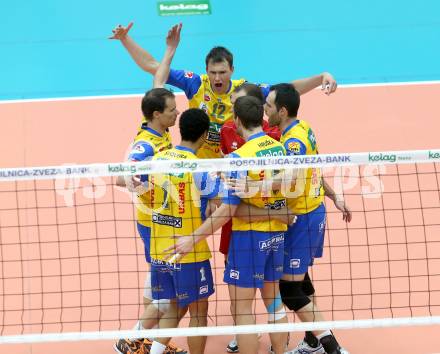 Volleyball. AVL Finalspiel. Aich/Dob gegen Hypo Tirol.  Jubel (Aich/Dob). Bleiburg, 24.4.2013.
Foto: Kuess

---
pressefotos, pressefotografie, kuess, qs, qspictures, sport, bild, bilder, bilddatenbank