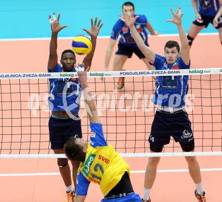 Volleyball. AVL Finalspiel. Aich/Dob gegen Hypo Tirol.  Ronald Jimenez, Ivan Mihalj (Tirol). Bleiburg, 24.4.2013.
Foto: Kuess

---
pressefotos, pressefotografie, kuess, qs, qspictures, sport, bild, bilder, bilddatenbank