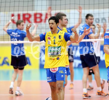 Volleyball. AVL Finalspiel. Aich/Dob gegen Hypo Tirol.  Jubel (Aich/Dob). Bleiburg, 24.4.2013.
Foto: Kuess
---
pressefotos, pressefotografie, kuess, qs, qspictures, sport, bild, bilder, bilddatenbank