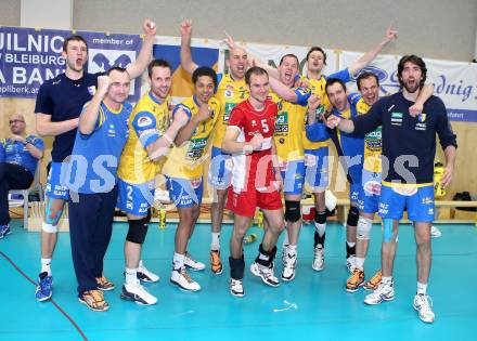 Volleyball. AVL Finalspiel. Aich/Dob gegen Hypo Tirol.  Jubel (Aich/Dob). Bleiburg, 24.4.2013.
Foto: Kuess
---
pressefotos, pressefotografie, kuess, qs, qspictures, sport, bild, bilder, bilddatenbank