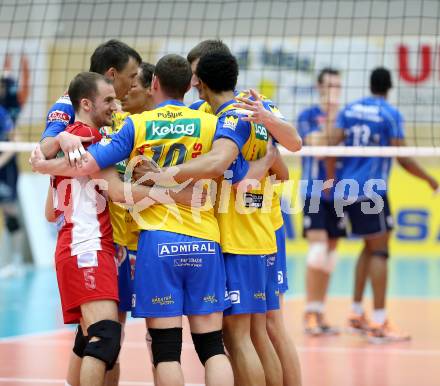 Volleyball. AVL Finalspiel. Aich/Dob gegen Hypo Tirol.  Jubel (Aich/Dob). Bleiburg, 24.4.2013.
Foto: Kuess
---
pressefotos, pressefotografie, kuess, qs, qspictures, sport, bild, bilder, bilddatenbank