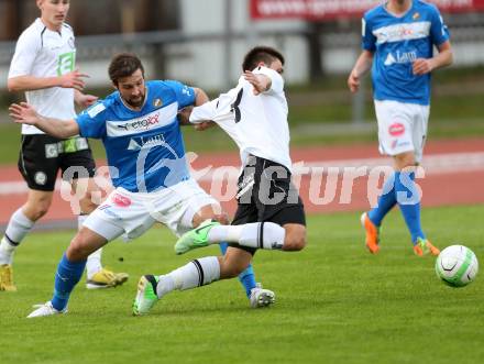 Fussball Regionalliga. VSV gegen Sturm Graz Amateure. Mario Steiner,  (VSV), Ervin Bevab (Graz). Villach, 26.4.2013.
Foto: Kuess
---
pressefotos, pressefotografie, kuess, qs, qspictures, sport, bild, bilder, bilddatenbank