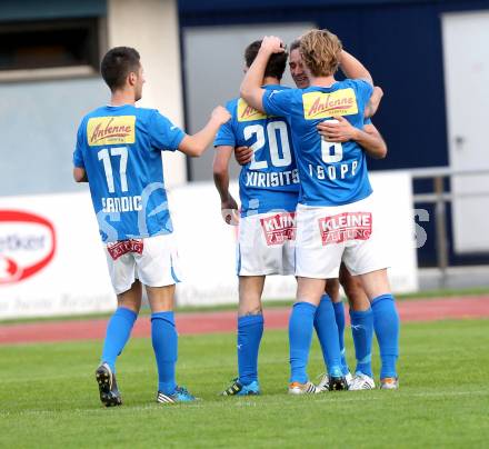 Fussball Regionalliga. VSV gegen Sturm Graz Amateure. Torjubel Marco Reich, Michael Kirisits, Johannes Isopp, Michel Sandic (VSV). Villach, 26.4.2013.
Foto: Kuess
---
pressefotos, pressefotografie, kuess, qs, qspictures, sport, bild, bilder, bilddatenbank