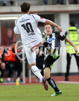 Fussball. Bundesliga.  RZ Pellets WAC gegen SK Puntigamer Sturm Graz.  Michael Liendl, (WAC), Christian Klem   (Graz). Wolfsberg, 27.4.2013.
Foto: Kuess

---
pressefotos, pressefotografie, kuess, qs, qspictures, sport, bild, bilder, bilddatenbank