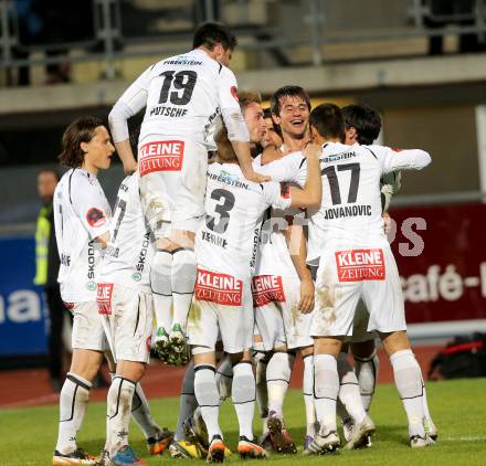 Fussball. OEB Cup.  RZ Pellets WAC gegen SK Puntigamer Sturm Graz.  Torjubel WAC. Wolfsberg, 27.4.2013.
Foto: Kuess

---
pressefotos, pressefotografie, kuess, qs, qspictures, sport, bild, bilder, bilddatenbank