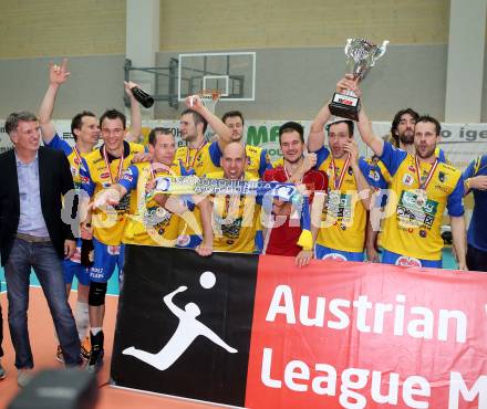 Volleyball. AVL Finalspiel. Aich/Dob gegen Hypo Tirol. Jubel (Aich/Dob). Bleiburg, 30.4.2013.
Foto: Kuess

---
pressefotos, pressefotografie, kuess, qs, qspictures, sport, bild, bilder, bilddatenbank