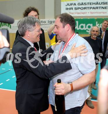 Volleyball. AVL Finalspiel. Aich/Dob gegen Hypo Tirol. Jubel Peter Kaiser, Martin Micheu (Aich/Dob). Bleiburg, 30.4.2013.
Foto: Kuess

---
pressefotos, pressefotografie, kuess, qs, qspictures, sport, bild, bilder, bilddatenbank