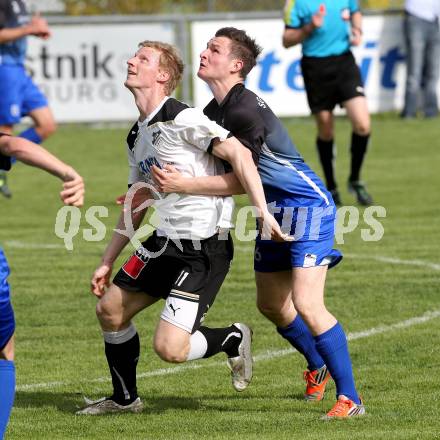 Fussball. Kaerntner Liga. Bleiburg gegen Steinfeld. Partl Rene (Bleiburg), Mailaender Ingo (Steinfeld).
Bleiburg, 1.5.2013.
Foto: Kuess
---
pressefotos, pressefotografie, kuess, qs, qspictures, sport, bild, bilder, bilddatenbank