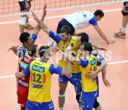 Volleyball. AVL Finalspiel. Aich/Dob gegen Hypo Tirol. Jubel (Aich/Dob). Bleiburg, 30.4.2013.
Foto: Kuess

---
pressefotos, pressefotografie, kuess, qs, qspictures, sport, bild, bilder, bilddatenbank