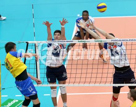 Volleyball. AVL Finalspiel. Aich/Dob gegen Hypo Tirol. Wlodarczyk Wojciech (Aich/Dob), Alexander Tusch,  Ivan Mihalj (Tirol). Bleiburg, 30.4.2013.
Foto: Kuess

---
pressefotos, pressefotografie, kuess, qs, qspictures, sport, bild, bilder, bilddatenbank