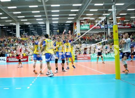 Volleyball. AVL Finalspiel. Aich/Dob gegen Hypo Tirol. Jubel  (Aich/Dob). Bleiburg, 30.4.2013.
Foto: Kuess

---
pressefotos, pressefotografie, kuess, qs, qspictures, sport, bild, bilder, bilddatenbank