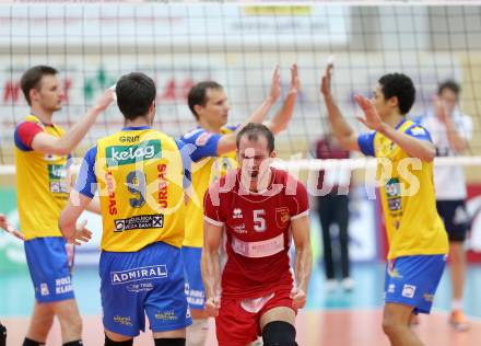 Volleyball. AVL Finalspiel. Aich/Dob gegen Hypo Tirol. Jubel  Kroiss Philipp (Aich/Dob). Bleiburg, 30.4.2013.
Foto: Kuess

---
pressefotos, pressefotografie, kuess, qs, qspictures, sport, bild, bilder, bilddatenbank