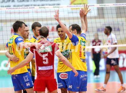 Volleyball. AVL Finalspiel. Aich/Dob gegen Hypo Tirol. Jubel  (Aich/Dob). Bleiburg, 30.4.2013.
Foto: Kuess

---
pressefotos, pressefotografie, kuess, qs, qspictures, sport, bild, bilder, bilddatenbank