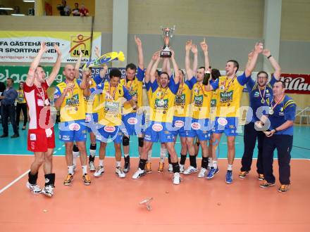 Volleyball. AVL Finalspiel. Aich/Dob gegen Hypo Tirol. Jubel (Aich/Dob). Bleiburg, 30.4.2013.
Foto: Kuess

---
pressefotos, pressefotografie, kuess, qs, qspictures, sport, bild, bilder, bilddatenbank