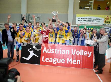 Volleyball. AVL Finalspiel. Aich/Dob gegen Hypo Tirol. Jubel (Aich/Dob). Bleiburg, 30.4.2013.
Foto: Kuess

---
pressefotos, pressefotografie, kuess, qs, qspictures, sport, bild, bilder, bilddatenbank