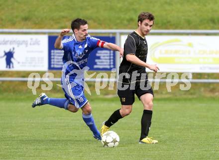 Fussball Kaerntner Liga. Koettmannsdorf gegen Treibach. Jakob Orgonyi(Koettmannsdorf), Mario Mattersdorfer (Treibach). Koettmannsdorf, am 5.5.2013.
Foto: Kuess 
---
pressefotos, pressefotografie, kuess, qs, qspictures, sport, bild, bilder, bilddatenbank